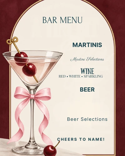 Cherry Martini bar menu artwork with sample wording — unpublished QDP design preview