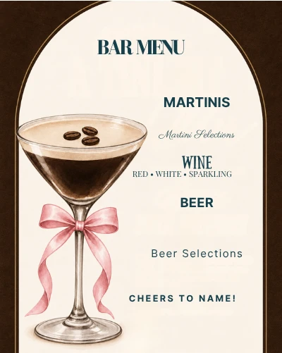 Espresso Martini bar menu artwork with sample wording — unpublished QDP design preview