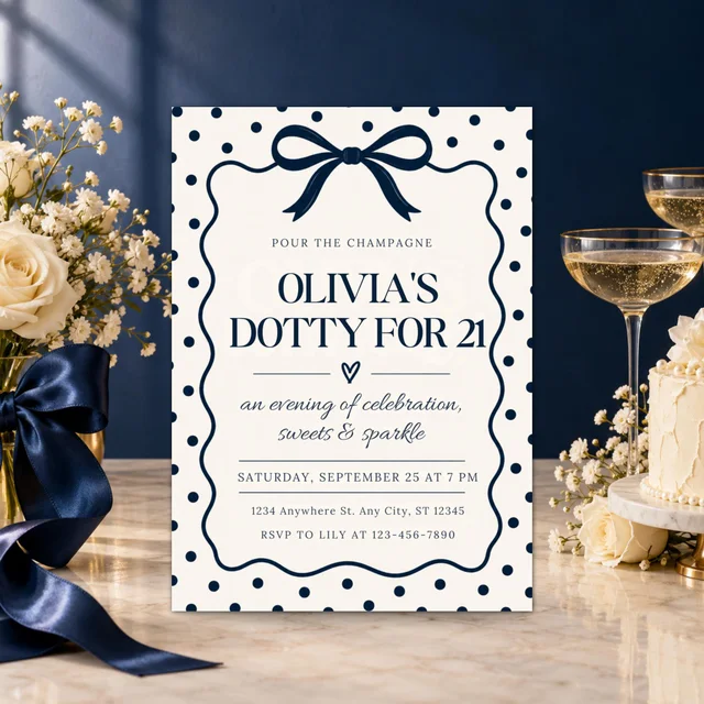 Dotty for 21 — QDP grown-up birthday invitation