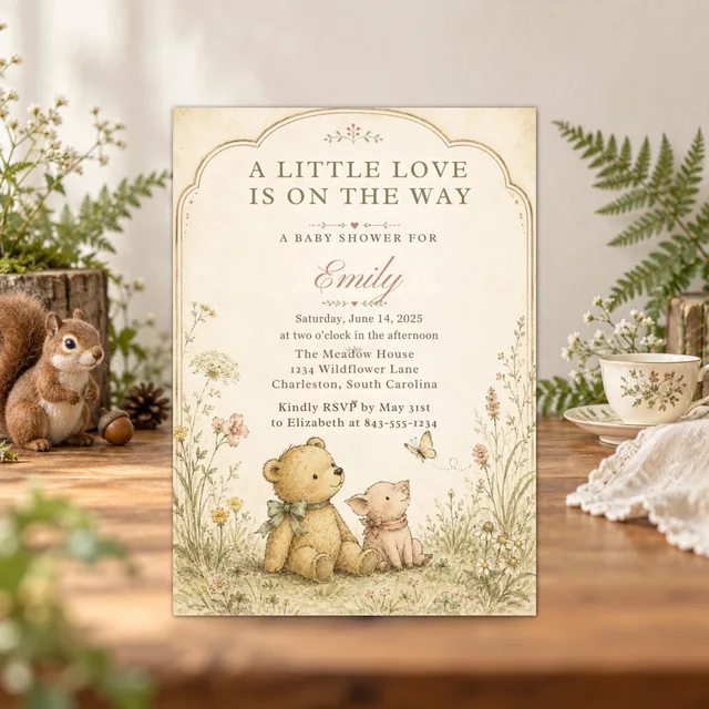 Woodland Baby Shower Invitation, Editable Storybook Animal Canva Template — actual QDP listing image