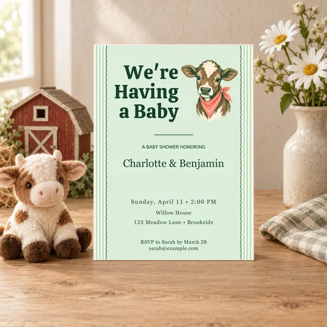 Holy Cow Baby Shower Invitation, Editable Baby Calf Canva Template — actual QDP listing image