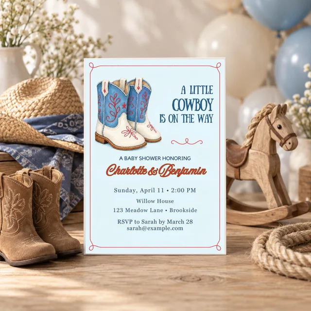 Western Baby Shower Invitation, Editable Cowboy Boots Canva Template — actual QDP listing image