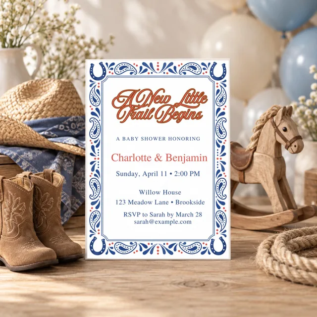 Western Baby Shower Invitation, Editable Cowboy Bandana Canva Template — actual QDP listing image