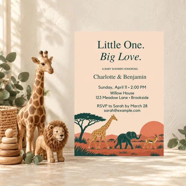 Safari Baby Shower Invitation, Editable Jungle Animals Canva Template — actual QDP listing image