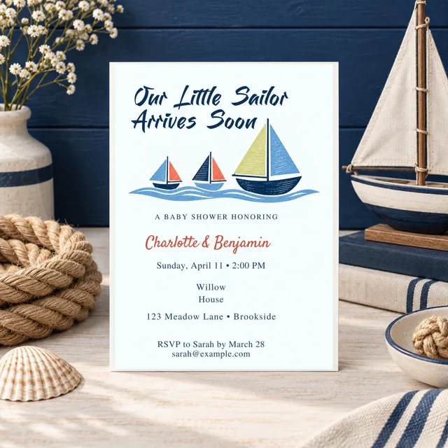 Nautical Baby Shower Invitation, Editable Sailboat Canva Template — actual QDP listing image