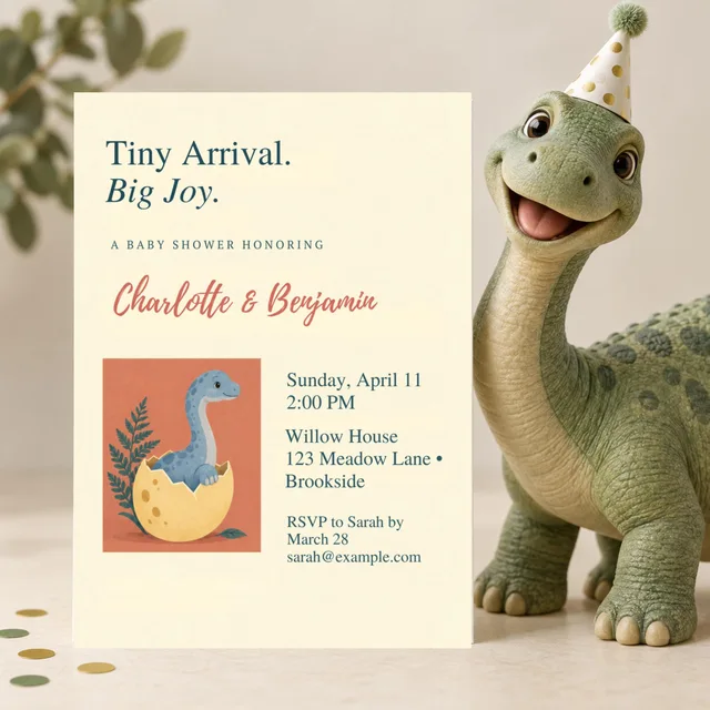Dinosaur Baby Shower Invitation, Editable Coral Hatching Soon Canva Template — actual QDP listing image