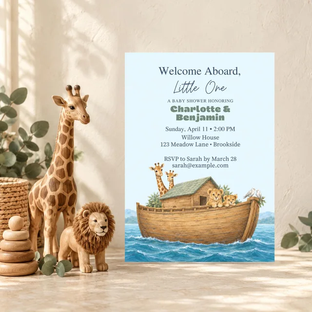 Noah’s Ark Baby Shower Invitation, Editable Two by Two Canva Template — actual QDP listing image