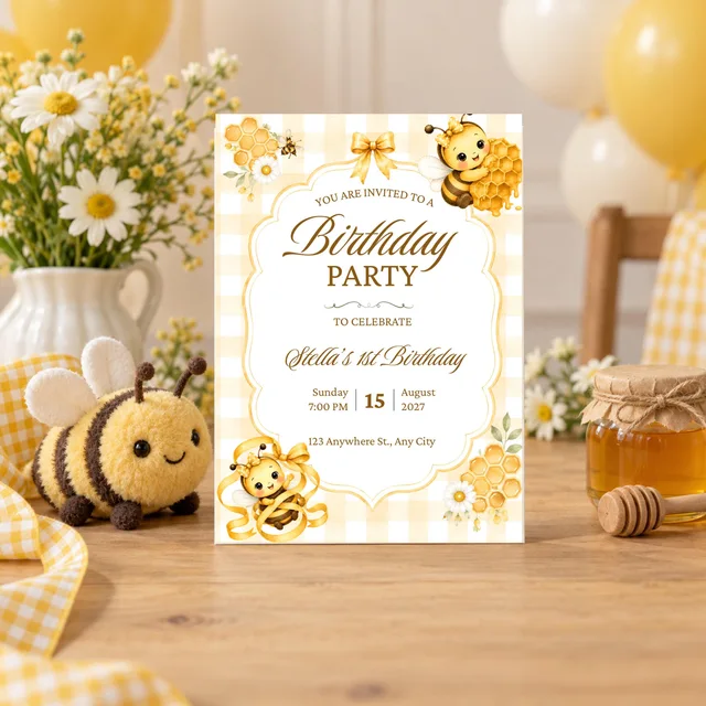 Honey Bee First Birthday | Editable Canva 5x7 Invitation — actual QDP listing image