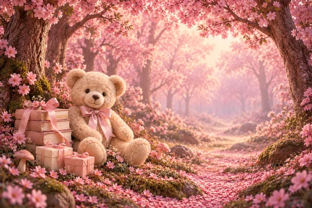 A QDP pink woodland reading nook, part of the website invitation visual world.