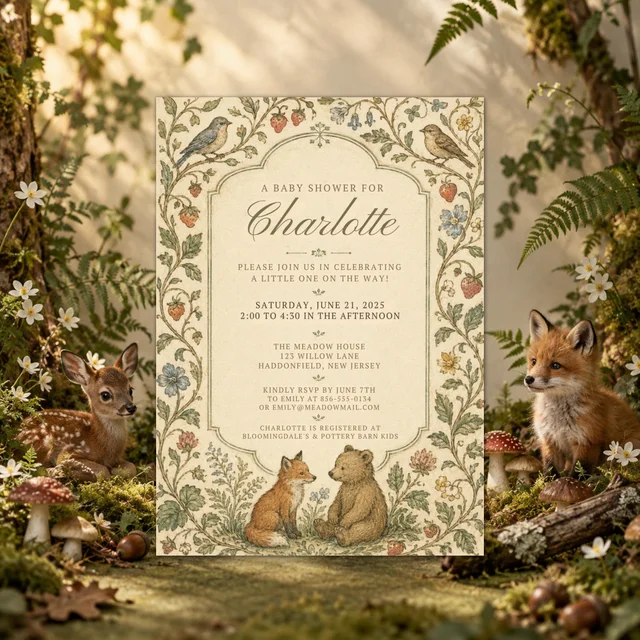 Storybook Woodland — QDP baby shower invitation