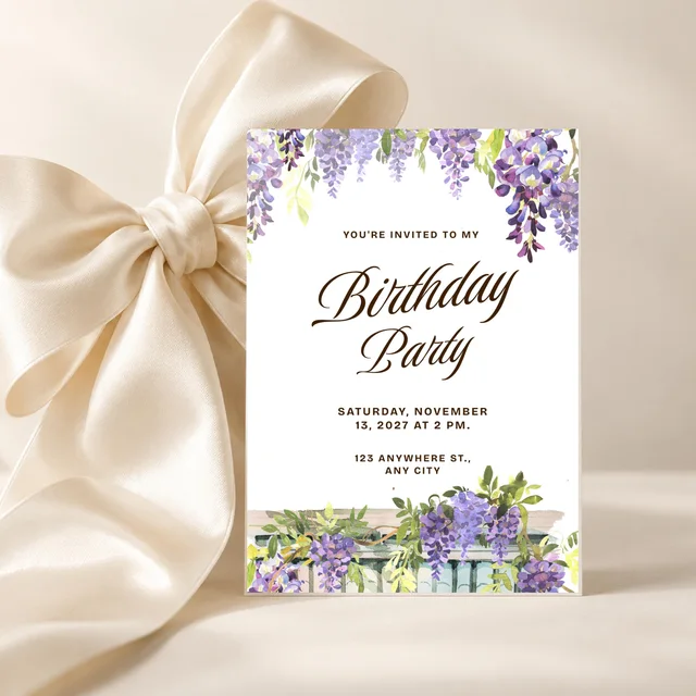 Wisteria Garden Birthday — QDP grown-up birthday invitation