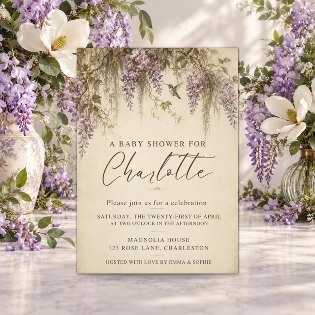 Wisteria & Magnolia — QDP baby shower invitation